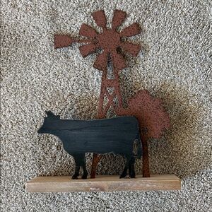 Hobby Lobby Natural Brown Wooden Decor cow windmill